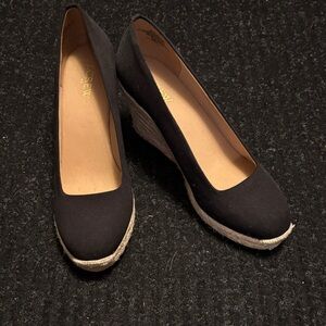 J. Crew Black and Tan Wedge Shoes